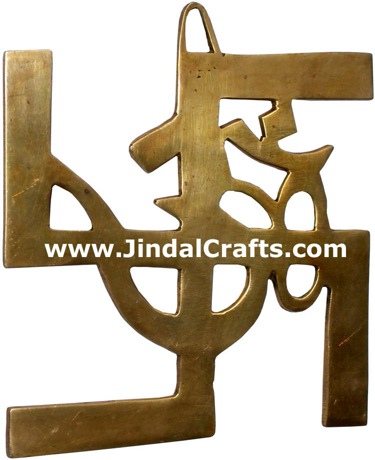 Hindu Deities OM Swastic Satya India Brass Carving Arts