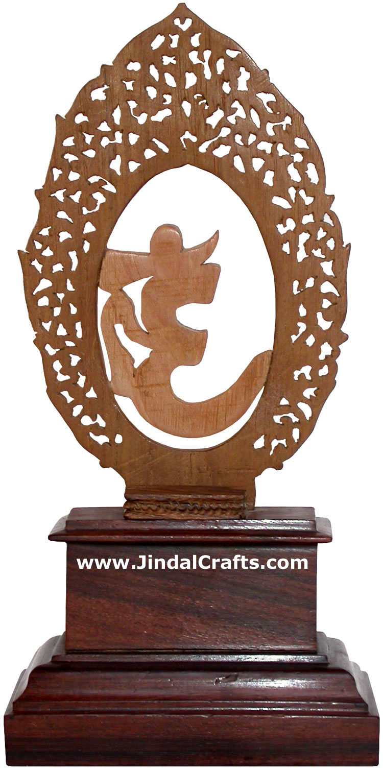 OM Symbol Hand Carved Wooden Hindu Religious Symbol Indian Handicraft Craft Arts
