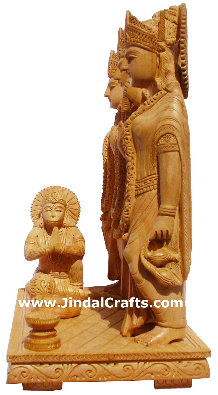 Wood Sculpture Lord Ram Laxman Sita Hanuman Handmade Hindu Statue Figure Indian