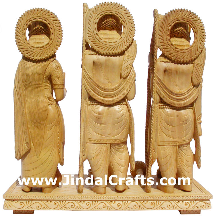 Wood Sculpture Lord Ram Laxman Sita Hanuman Handmade Hindu Statue Figure Indian