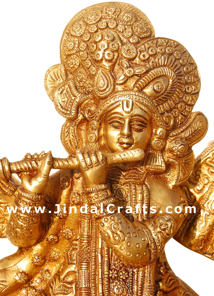 Radha Krishna Handmade Indian God Brass Sculpture Art