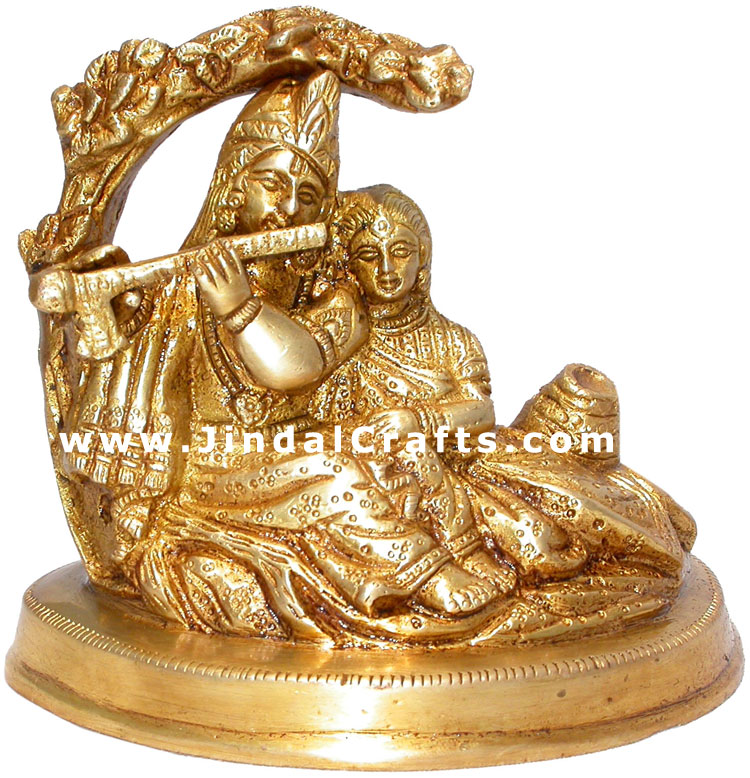 Radha Krishna Indian God Sculpture Brass Handmade Art