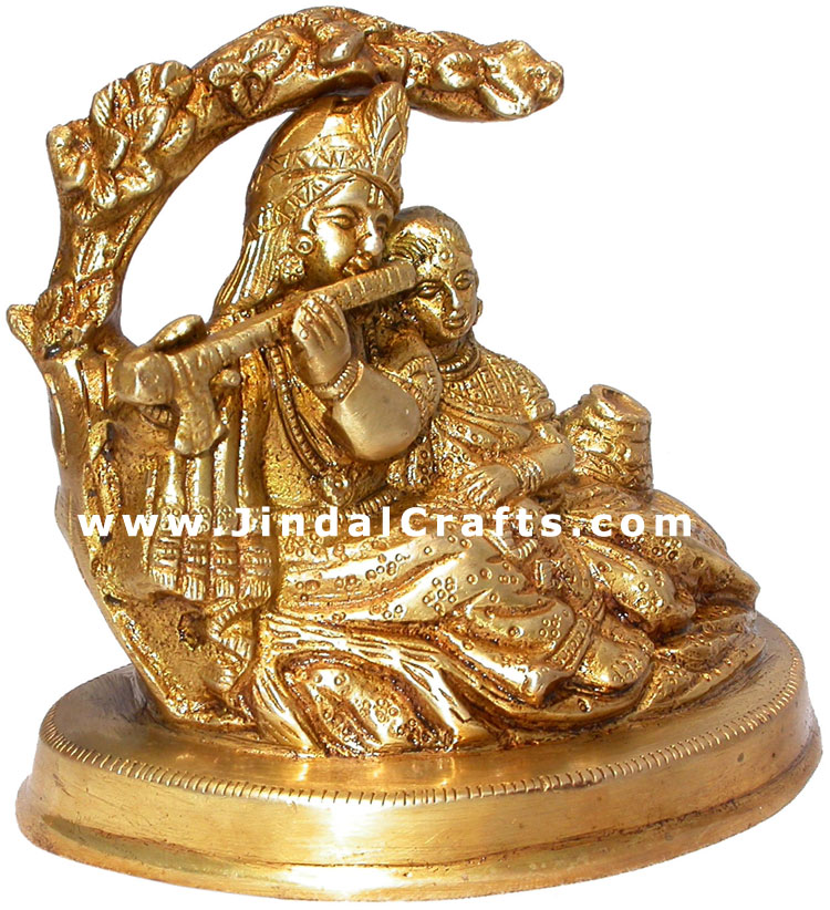 Radha Krishna Indian God Sculpture Brass Handmade Art