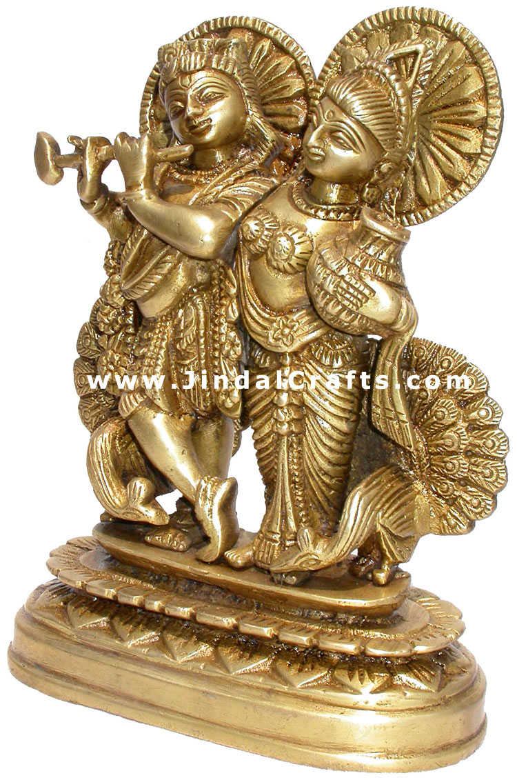 Radha Krishna Pair Indian God Goddess Statues Brass Art