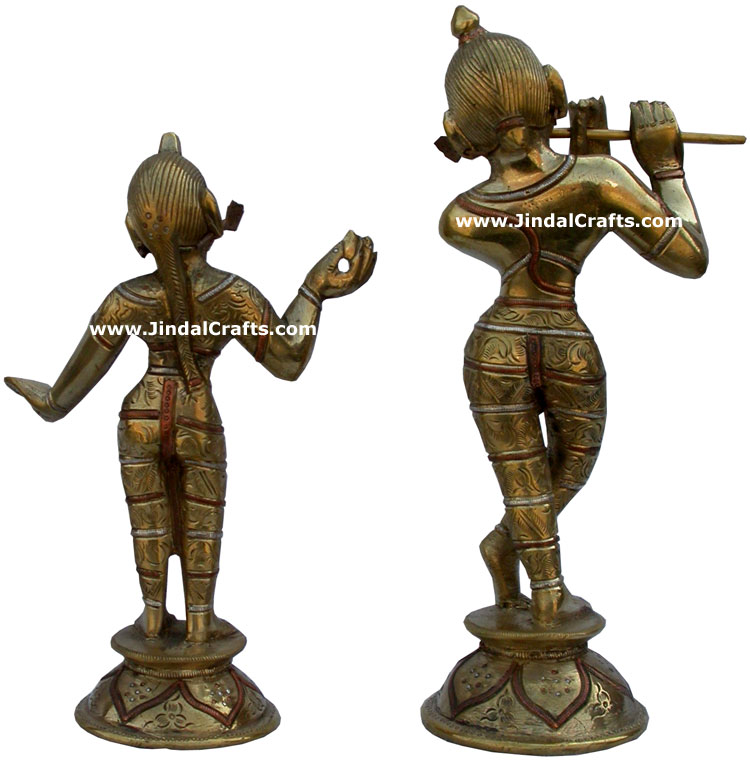 Radha Krishna Hand Carved Indian Art Craft Handicraft Home Decor Brass Silver