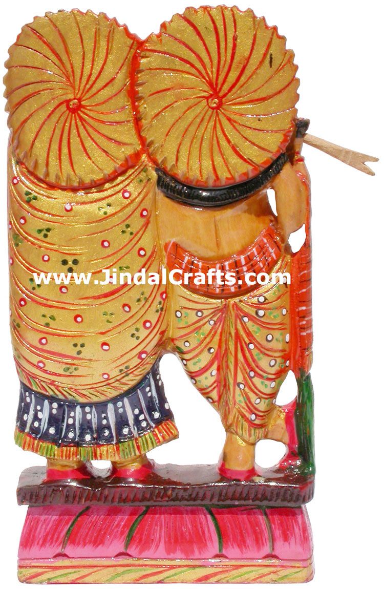 Hand Carved Wooden Radha Krishna Figure Indian Art