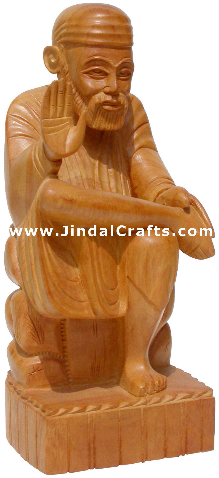 Sant Sai Baba - Hand Carved Wooden Staute Indian Crafts