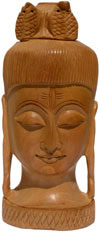 Hand Carved Wooden God Shiva Head Figure Indian Art
