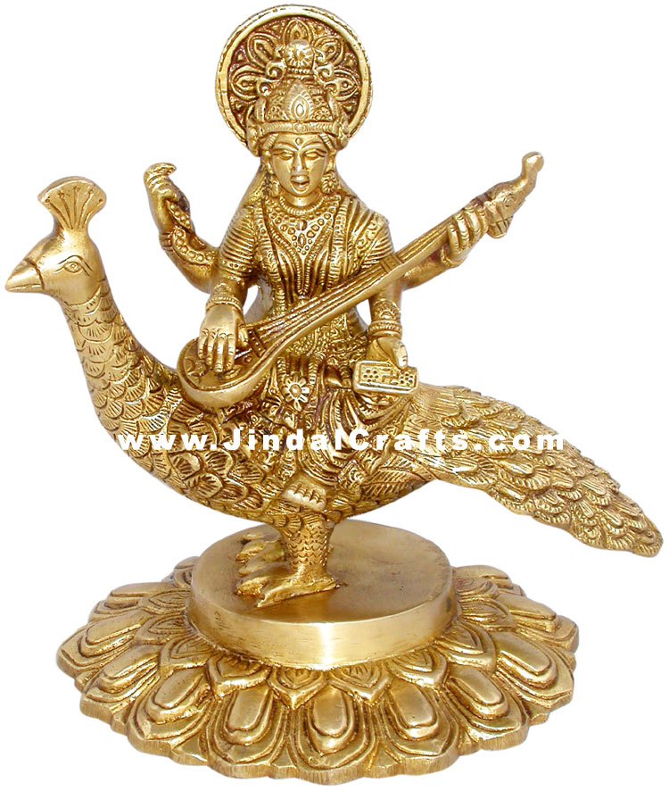 Saraswati Indian Goddess of Knowledge Brass Sculpture