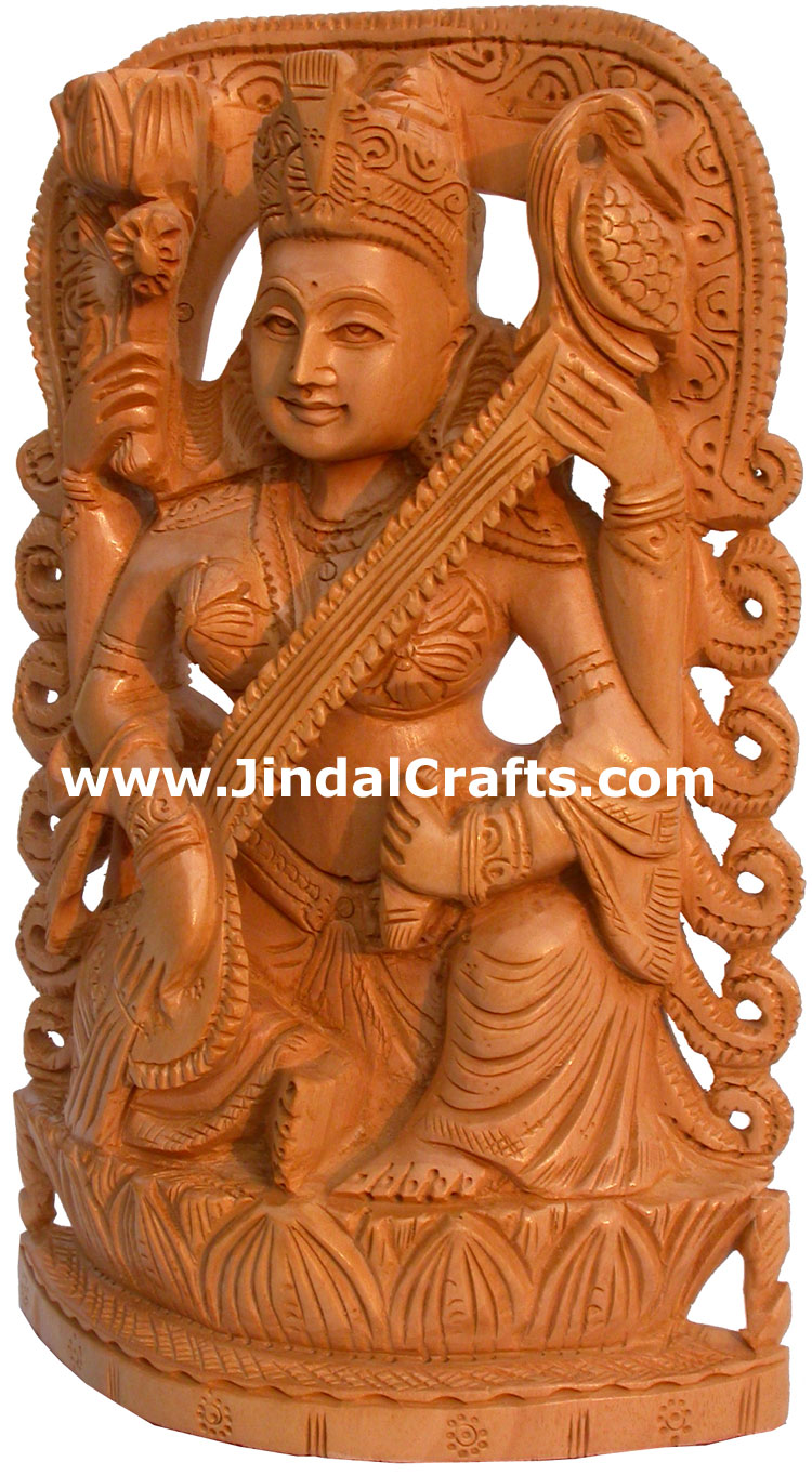 Saraswati Hand Carving India Religious Sculptures Craft