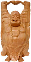 Wooden Sculpture Happy Laughing Buddha Vaastu India Art