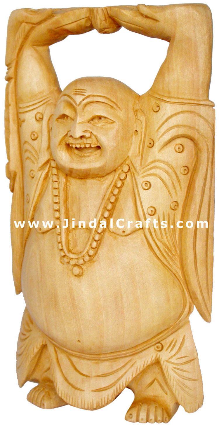 Handcarved Wood Laughing Buddha Happy Man Happy Buddha