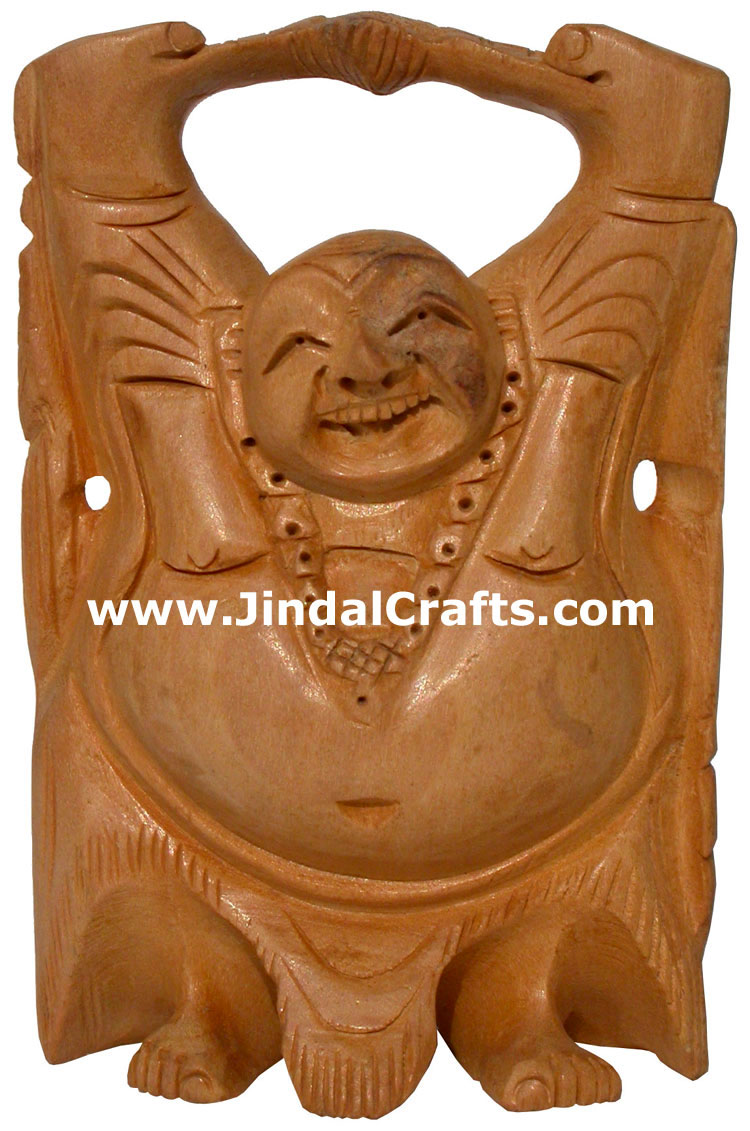 Hand Carved Kadam Wood Happy Buddha India Artifacts Art