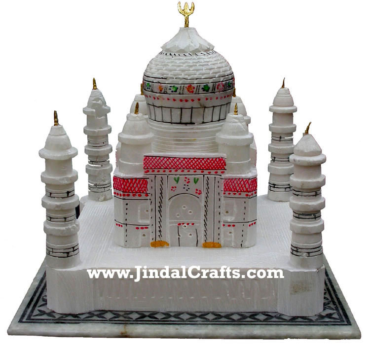 White Marble Hand Carved Colored Taj Mahal Replica Art
