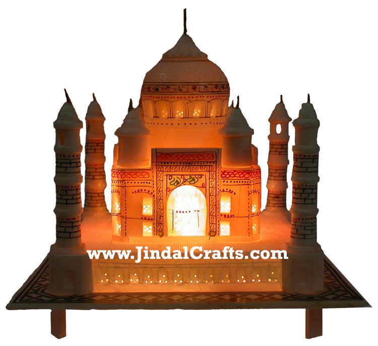 White Marble Hand Carved Colored Taj Mahal Replica Art