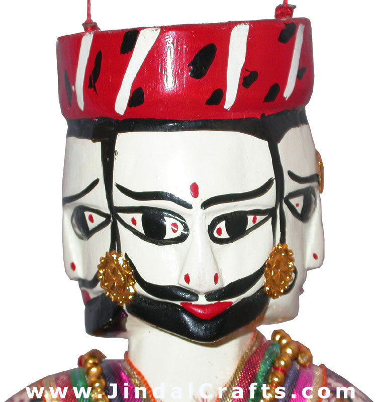 Handmade Rare Four Faced Wooden Puppet India Folk Art