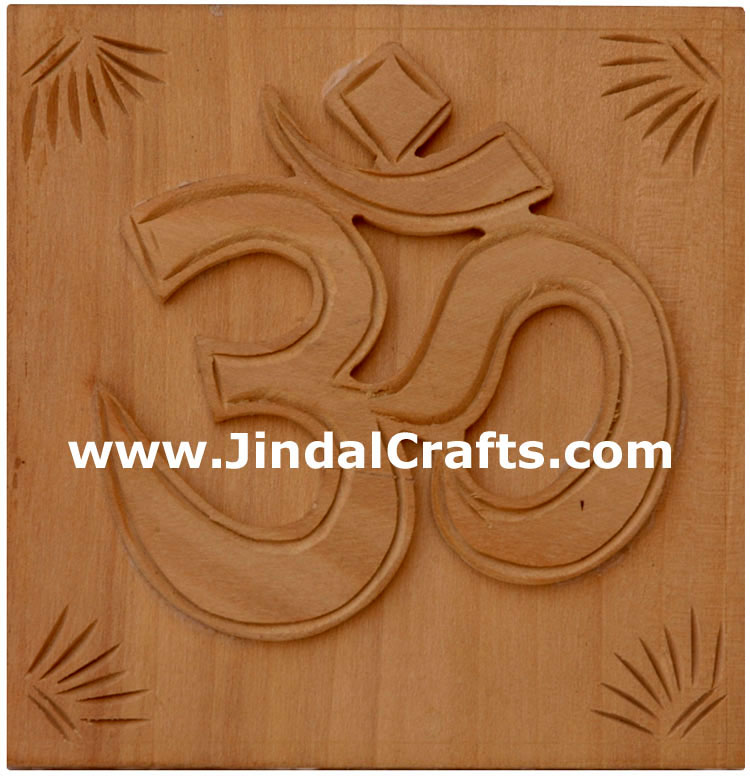 OM Hand Carved Hindu Religious Wooden Symbol from India